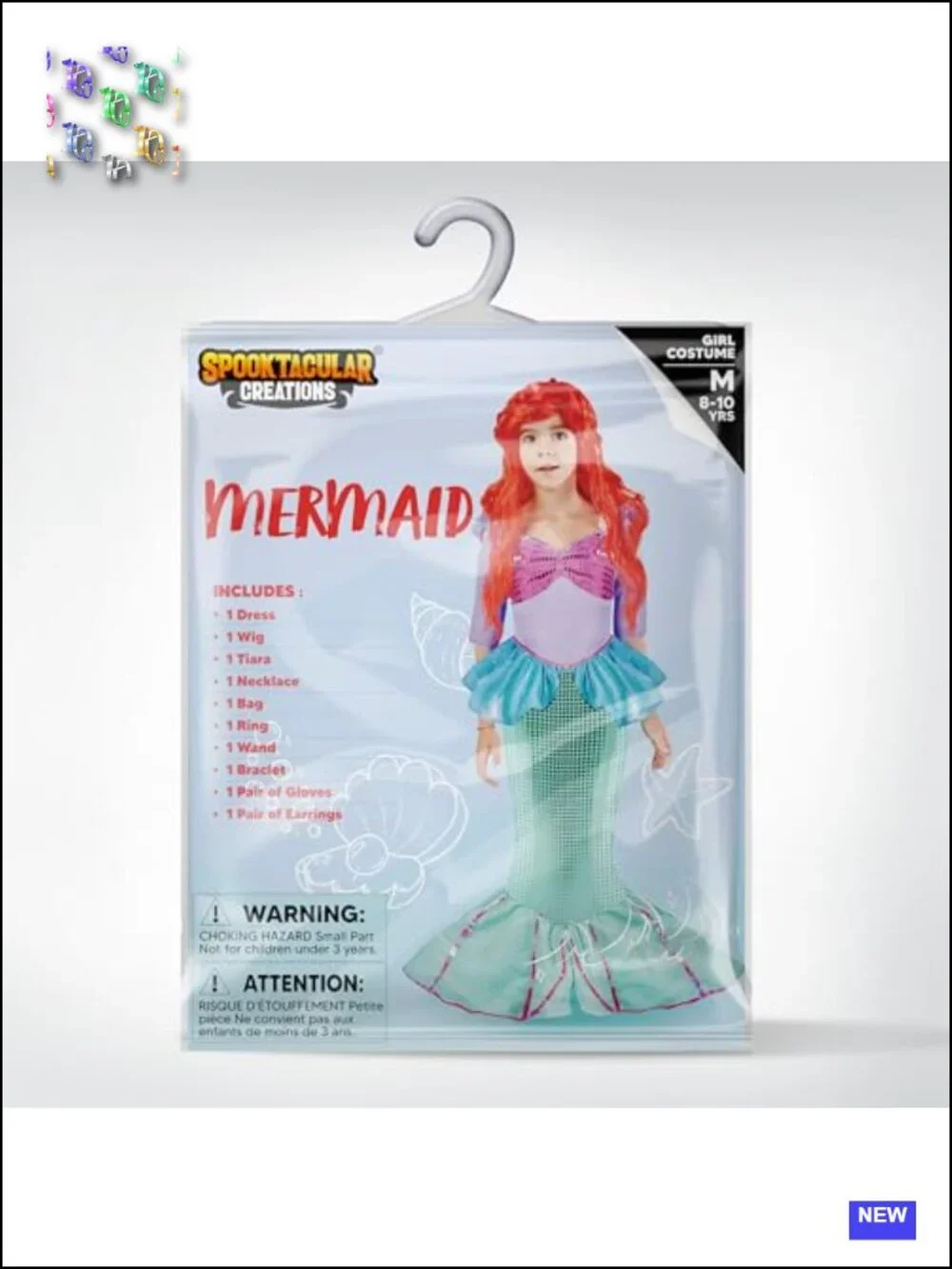 10pc Little Mermaid Sequin Dress Costume Set Girls Halloween Cosplay Wig &